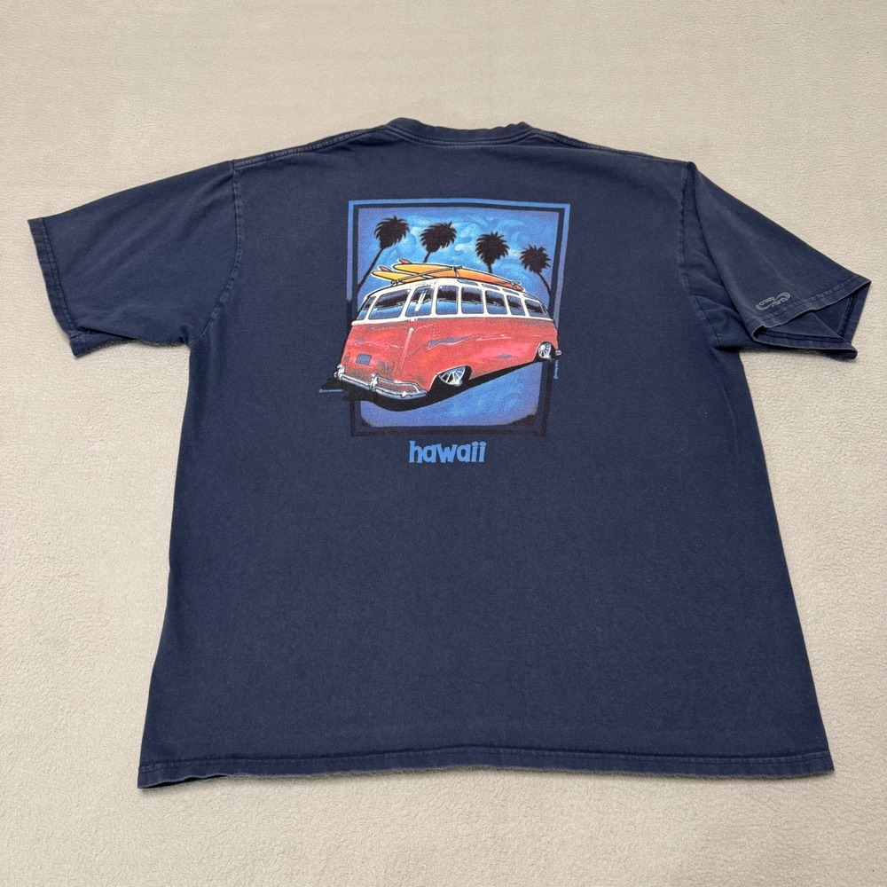 Crazy Shirts T Shirt Mens L Blue VW Bus Hawaii Surf Graphic Tee